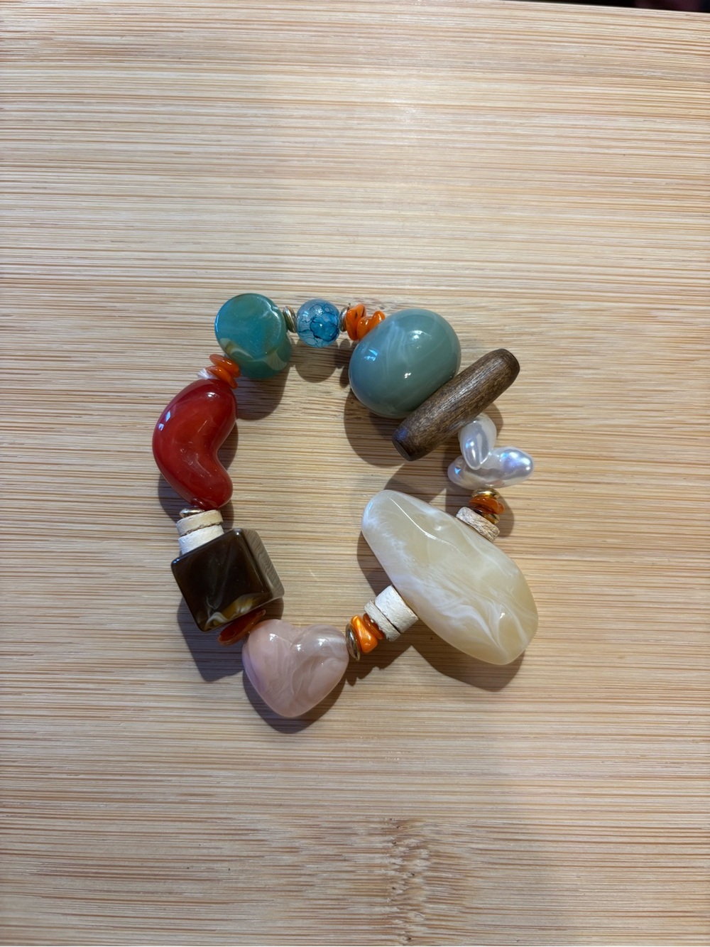 Multicolor Beaded Statement Bracelet - Mixed Gemstone Look